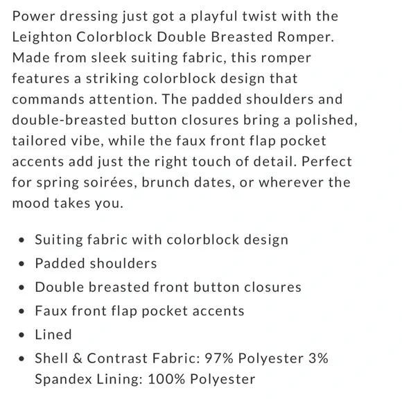 Leighton Colorblock Double Breasted Romper VICI - Picture 3 of 4